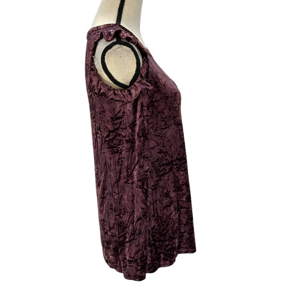 Ultra Flirt Long Sleeve Cold Shoulder Velvet Blouse - Purple - size Small - Picture 2 of 9